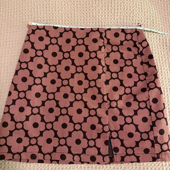 Urban Outfitters Floral Mini Skirt Pink & Brown Retro Mod A-Line Cotton Blend S - Picture 8 of 12
